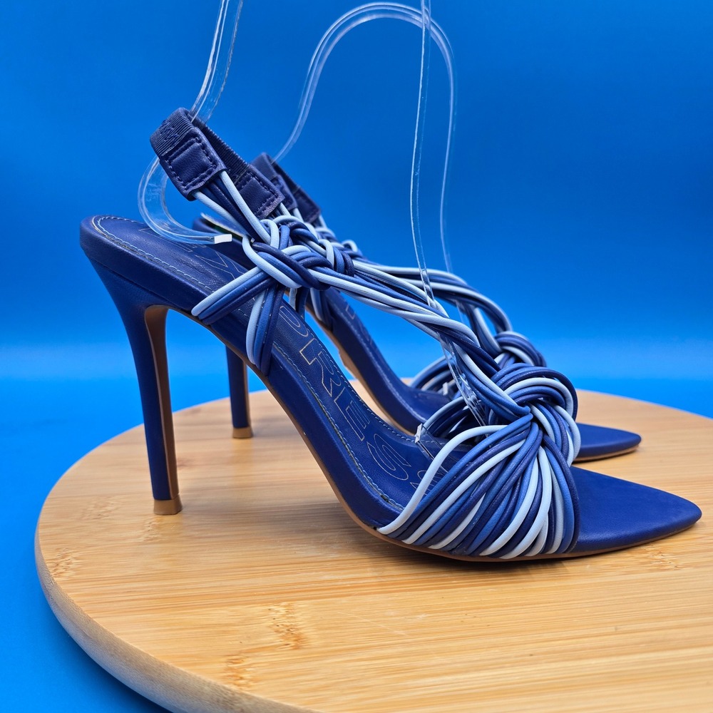 Express Blue Woven Multi Strap Heeled Sandals Pointed Toe Stiletto Size 7